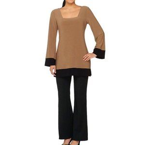 Women With Control Tunic Pants Taupe/Blk Small L61